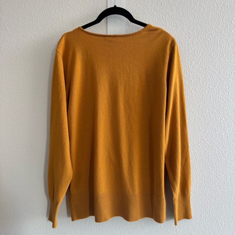 NWT Universal Standard Statement Wrap Sweater Dried Saffron Yellow Cotton 14-16 - Picture 3 of 13